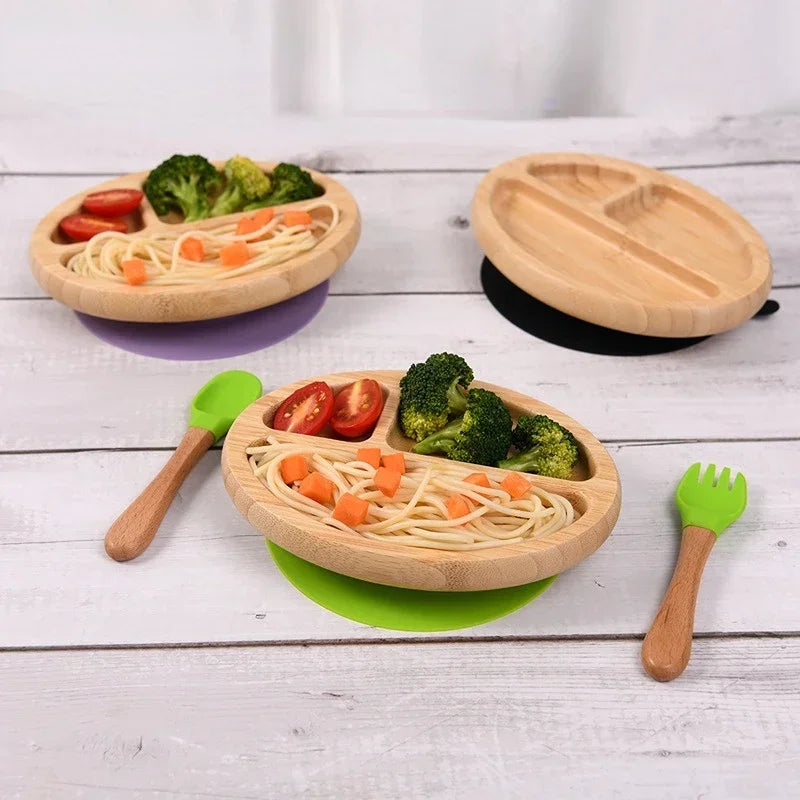 Bamboo Feeding Plate Set with Silicone Suction Cup