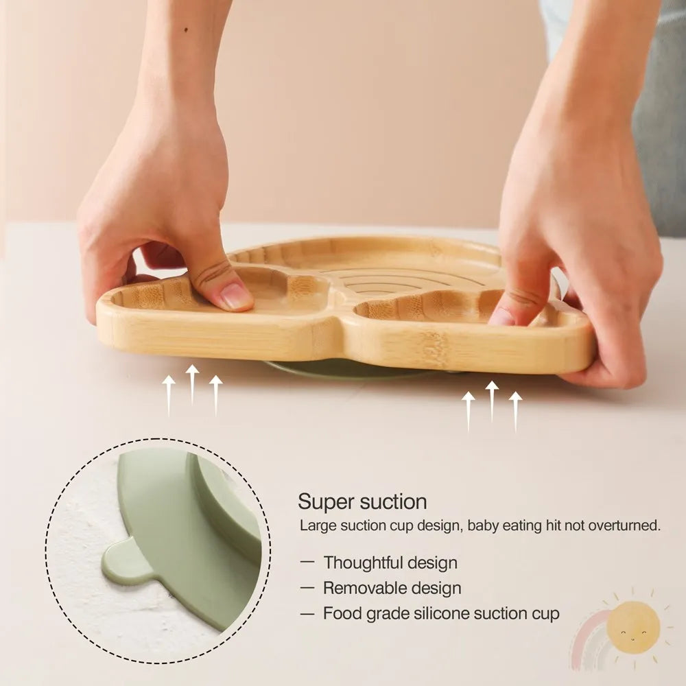 Bamboo Plate Set with Suction 4pc Set