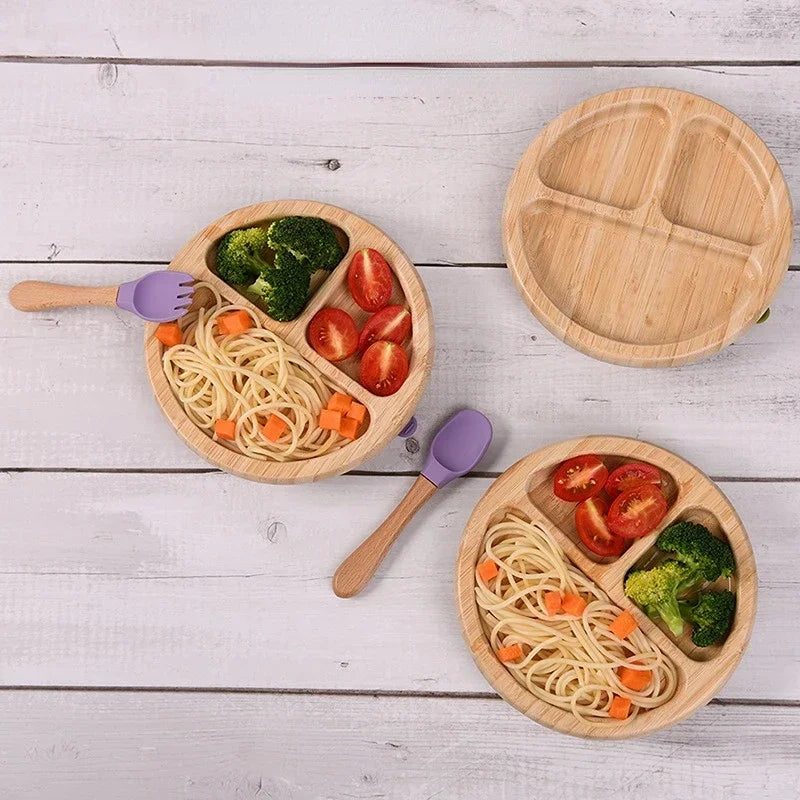 Bamboo Feeding Plate Set with Silicone Suction Cup