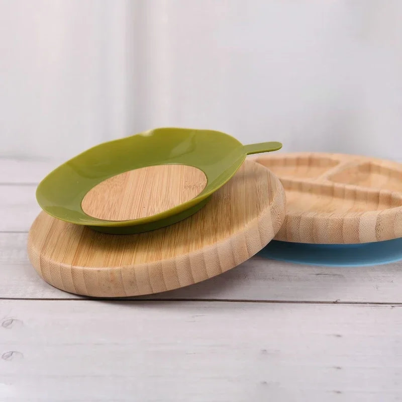 Bamboo Feeding Plate Set with Silicone Suction Cup