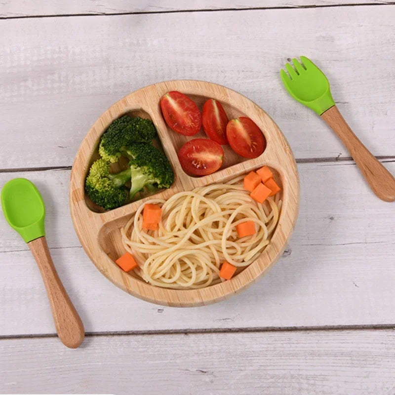 Bamboo Feeding Plate Set with Silicone Suction Cup