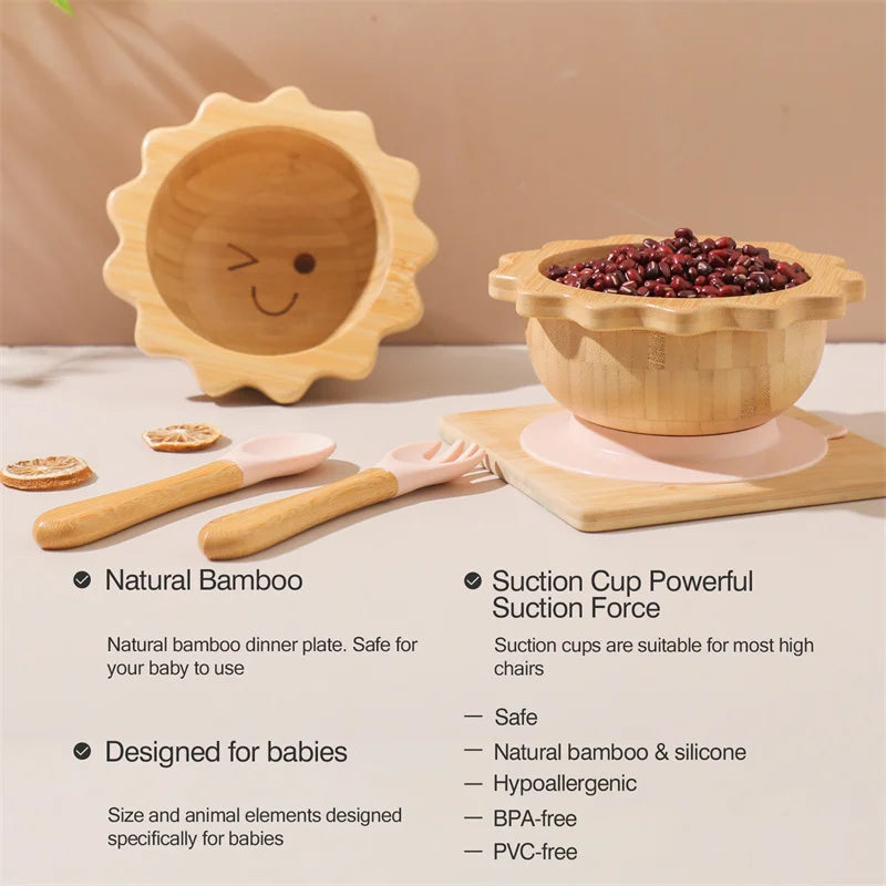 Bamboo Baby Feeding Set with Non-Slip Suction Cups