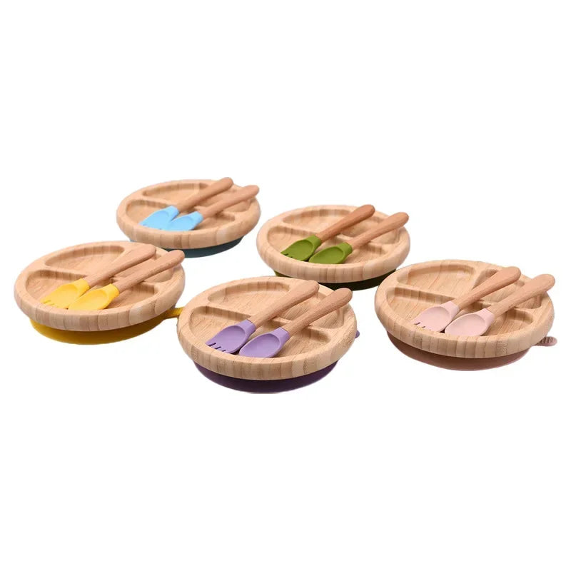 Bamboo Feeding Plate Set with Silicone Suction Cup